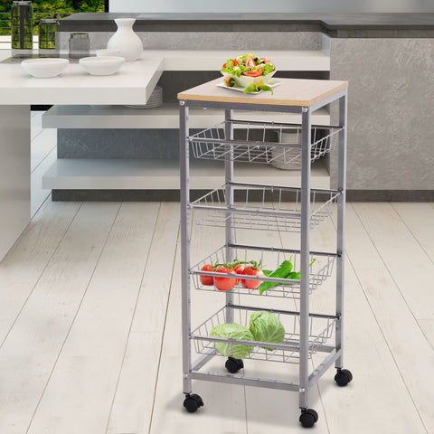 Rootz Kitchen trolley - Kitchen trolley - Serving trolley - 4-layer - Wire baskets - 36.5 x 36.5 x 89 cm - Steel - MDF -