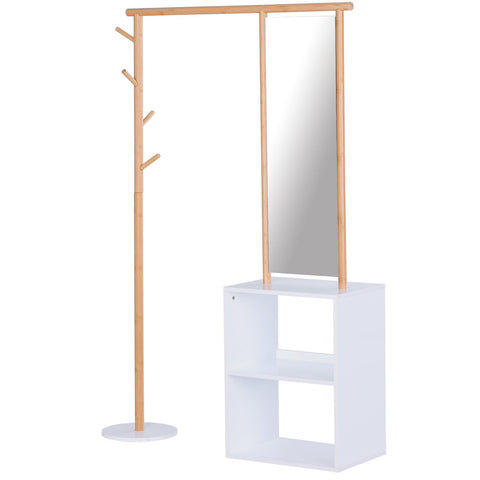 Rootz Wardrobe Rack - Coat Rack - Make-Up Mirror - Storage Cabinet - Shoe Cabinet - 4 Hooks - Bamboo - Nature