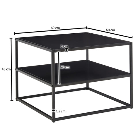 Rootz Coffee Table - Steel Coffee Table with Storage - Square Lounge Table with Storage Compartment Industrial Black - 60x60x45 cm