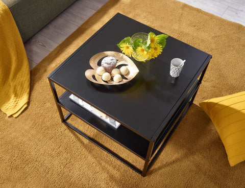 Rootz Coffee Table - Steel Coffee Table with Storage - Square Lounge Table with Storage Compartment Industrial Black - 60x60x45 cm