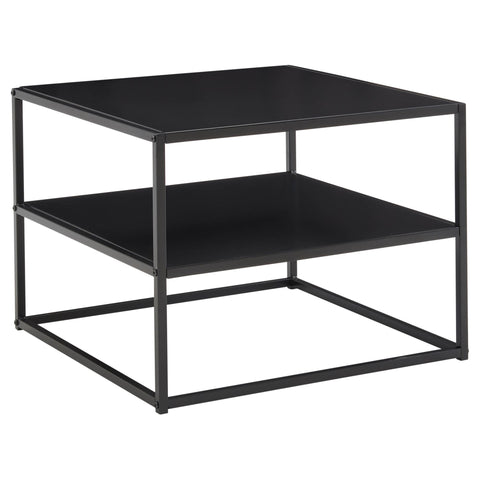 Rootz Coffee Table - Steel Coffee Table with Storage - Square Lounge Table with Storage Compartment Industrial Black - 60x60x45 cm