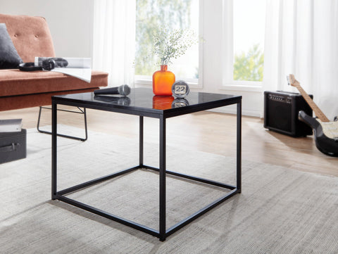 Rootz Coffee Table - Metal Frame Living Room Table - Black Marble Look - Square Sofa Side Table - 60x60x45 cm
