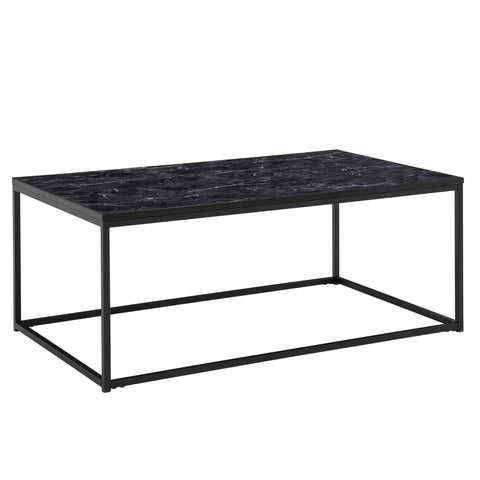 Rootz Coffee Table - Metal Frame Living Room Table - Black Marble Look - Square Sofa Side Table - 100x60x40 cm