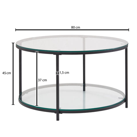 Rootz Glass and Metal Coffee Table - Modern Round Living Room Table - Coffee Table with Storage Space - Lounge Table with Storage Compartment - Side Table - 80x80x45 cm