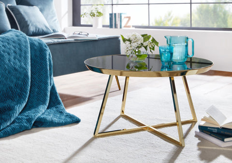 Rootz Mirrored Glass Coffee Table - Round with Metal Frame - Modern Living Room Table - Large Side Table - 76x76x41 cm