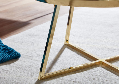 Rootz Mirrored Glass Coffee Table - Round with Metal Frame - Modern Living Room Table - Large Side Table - 76x76x41 cm