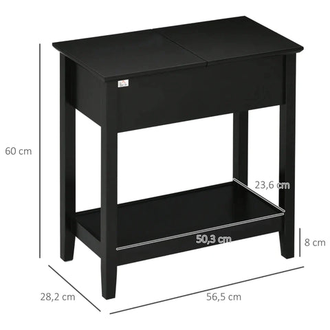 Rootz Console Table - Retro Design Console Table - with Storage Compartment and Shelf - Black - 28.2cm x 56.5cm x 60cm