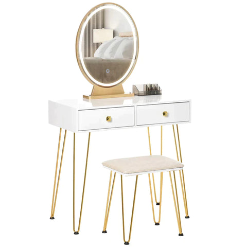 Rootz Dressing Table - With Stool And Chair - White - 80 Cm X 40 Cm X 136 Cm