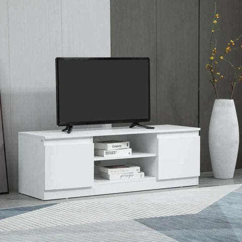 Rootz TV Bench - TV Dresser - TV Table - With 2 Shelves - 2 Cabinets - Chipboard - White - 120 x 39.5 x 40 cm