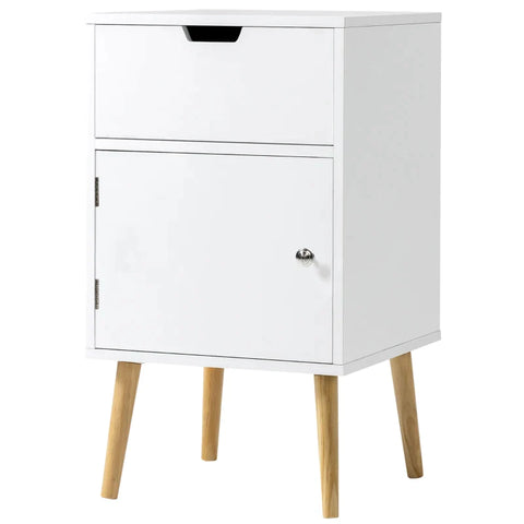 Rootz Bedside Table - Side Table - Sofa Table - With Drawer And Cupboard Compartment - MDF - Natural/White - 40 x 40 x 71 cm