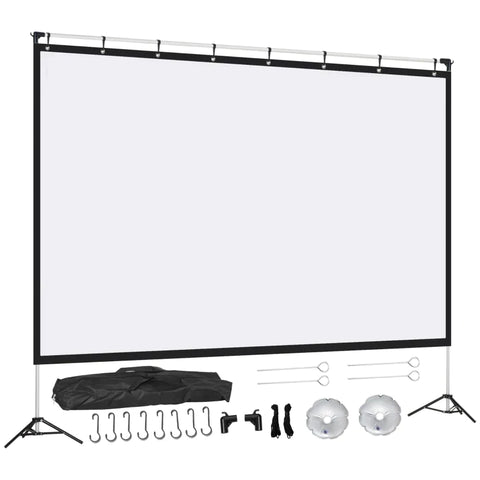 Rootz-Projektionsleinwand – 120-Zoll-Projektionsleinwand – mit Metallständer – faltbar, tragbar – Filmleinwand – Kunststoff – Weiß – 295 x 41,5 x 212 cm