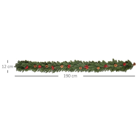 Rootz Kerstslinger - Adventskransen - Kerstdecoratie - Dennenappels - Rode Bessen - Groen - 190 cm x 12 cm x 8 cm