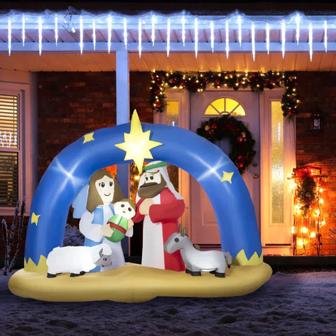 Rootz Kerstdecoratie - Archway - Haring - Bungee Cords - Blower - Blauw + Bruin - 206 x 95 x 157 cm