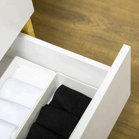 Rootz Chest Of Drawers - Dresser With Drawers - 4-drawer - Storage Organiser Unit - With Pine Wood Legs - White/Natural - 72 cm x 36 cm x 97 cm