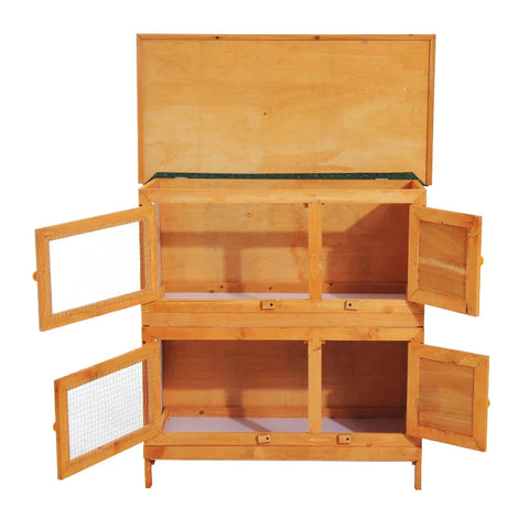 Rootz Kleine Dierenhok - 2 Lagen Dubbeldekker Houten Konijnenhok - Huisdierkooi - Weerbestendig - Dennenhout - Groen + Naturel - 90 x 45 x 90 cm