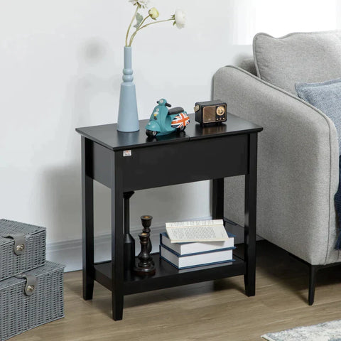 Rootz Console Table - Retro Design Console Table - with Storage Compartment and Shelf - Black - 28.2cm x 56.5cm x 60cm