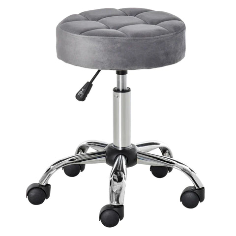 Rootz Salon Chair - Salon Chair With Wheels - Swivel Stool - Height-adjustable - Salon Stool - Velvet Touch - Grey - 35 x 35 x 49-61 cm
