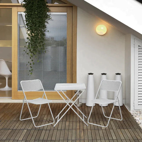 Rootz Bistro-Set – Garten-Sitzgruppe – Garten-Sitzgruppe – Garten-Bistro-Set – 1 Tisch, 2 klappbare Stühle – Weiß