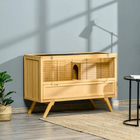 Rootz Dwergkonijnenhok - Knaagdierenhok - Knaagdierkooien - Dennenhout/Metaal - Geel - 120 x 50 x 82 cm