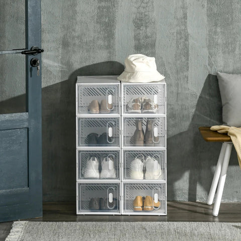 Rootz Shoe Box - Portable Shoe Storage Cabinet - Shoe Cabinet - Cube Storage - With Magnetic Door - PP - Clear/White - 25 x 35 x 19cm