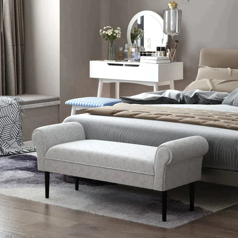 Rootz Ottoman Bench - Upholstered Bench - Bench Seat - End Of Bed Bench - Grey - 132 x 45.5 x 58 cm