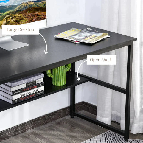 Rootz Desk - Computer Table - Office Table - Study Writing Table - Storage Shelf - Black - 120 cm x 60 cm x 75 cm