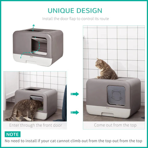 Rootz Cat Litter Box - Cat Litter Scoop - Portable Pet Scoop - With Hood 2 - Plastic - Grey -53 x 40 x 40 cm