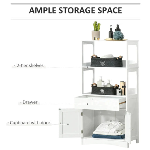 Rootz Bathroom Cabinet - Bathroom Floor Cabinet - Storage Cabinet - Bathroom Midi Cabinet - Drawer Base Cabinet - With 2 Open Shelves - White - 60 x 33 x 122.5 cm