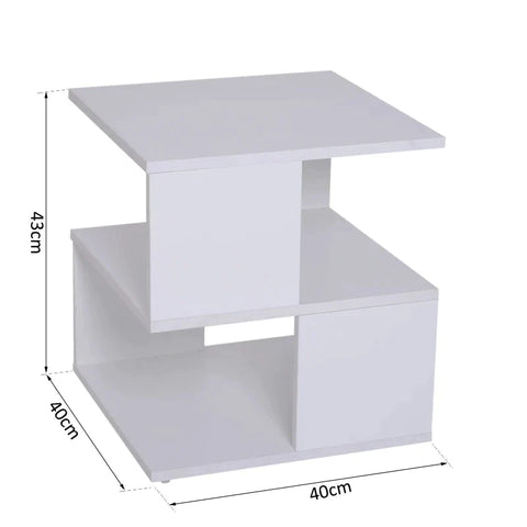Rootz Side Table - 2-tier Side Table - Bed Table With Modern Design - Coffee Table For Office - Living Room - Dining Room - White - 40 x 40 x 43 cm