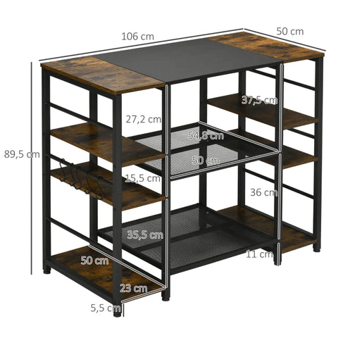Rootz Industrial Design Kitchen Shelf - Sideboard - 2 Grid Shelves - Chipboard - Brown + Black - 106 cm x 50 cm x 89.5 cm