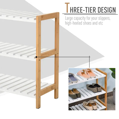 Rootz Shoe Rack - Pine Shoe Rack - Bathroom Shelf - Shoe Cabinet with 3 Shelves - Shelf for Shoes - White