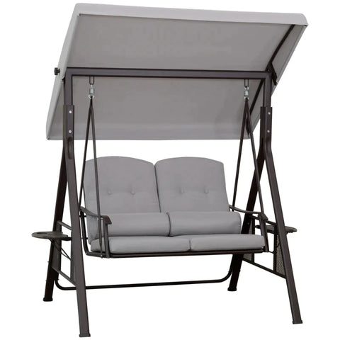 Rootz 2-seater Swing Chair With Canopy - Hollywood Swing - Garden Swing Chair - Metal + Polyester - Grey + Brown - 1.62 x 1.18 x 1.73 m