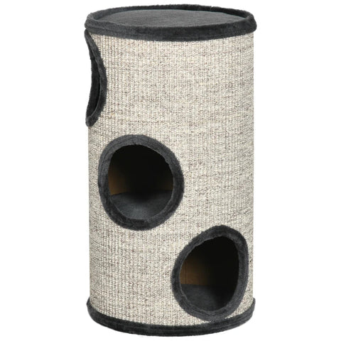 Rootz Scratch Barrel - Scratching Barrel - 3 Tier Scratcher Barrel - Includes Sisal Rope - Scratcher Pad - Cat Scratcher - Gray - 38cm x 38cm x 70cm