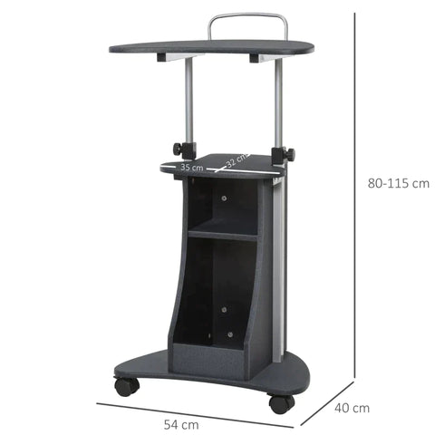 Rootz Laptop Table - Laptop Stand - Notebook Table - Computer Tablet - Castors And Shelf - Black - 54 x 40 x 80-115 cm