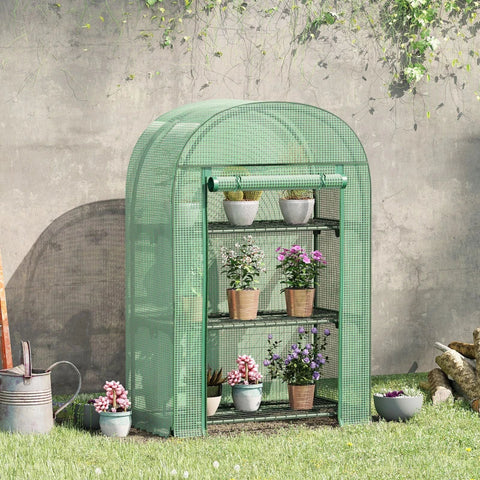 Rootz Greenhouse - Foil Greenhouse - Balcony With 3 Shelves - Tomato House - Plant House - Cold Frame - Metal - Green - 80 x 49 x 160 cm