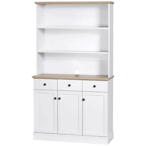 Rootz Kitchen Cabinet - 3 Drawers - Worktop In Wood Look - Large Compartment - White - 101 x 39 x 180.5 cm