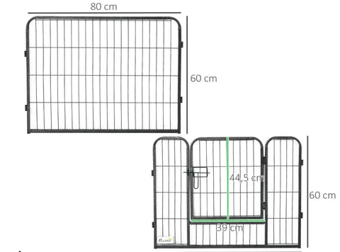Rootz Dog gates - Pet Enclosure - Puppy Run - 2 Lockable Doors - Puppy Gate - Rectangle+Square - 12 Panels - Outdoor & Indoor - Steel - Black - 80W x 60H cm