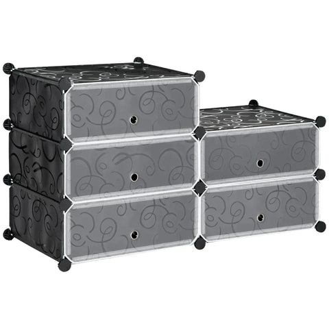 Rootz schoenenrek - modulair schoenenrek voor 6 paar schoenen - abs connectoren - deurplaat - houten hamer - zwart - 49L x 36,5B x 108H cm