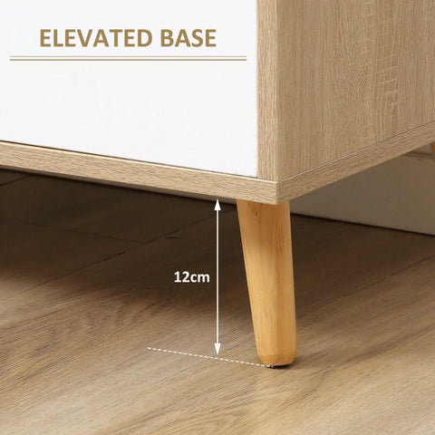 Rootz Sideboard - Sideboard Storage Cabinet - Sideboard In Scandi Design - 2 Drawers - 2 Shelves - 3 Cabinets - White + Natural + Grey - 80 cm x 40 cm x 95.6 cm