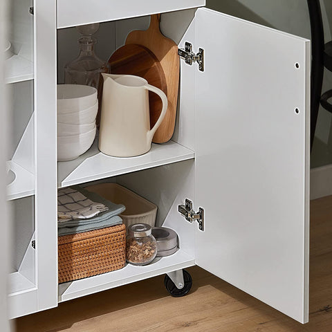 Rootz Keuken Eetkamer Woonkamer Dressoir Opbergkast Kast op Wielen - Opbergkast met Glazen Deurtjes