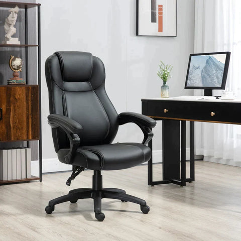 Rootz Office Chair - Desk Chair - Faux Leather - Soft Padding - Height Adjustable - Black - 71 cm x 69 cm x 122 cm