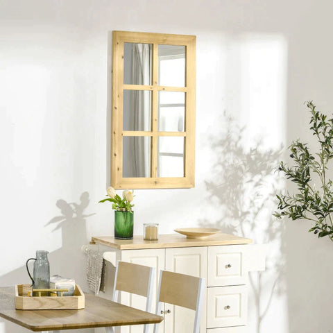 Rootz Wall Mirror - Mirror In Window Look - MDF Wood - Fir Wood - Mirror Glass - Natural - 101.6 cm x 60.9 cm x 2 cm