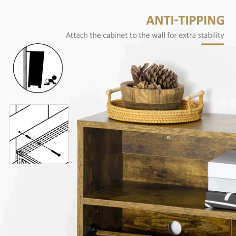 Rootz Shoe Cabinet In Industrial Design - 12 Pairs Of Shoes - 2 Tilting Compartments And 4 Shelves - Adjustable Divider & Open Compartment - Brown - 60 cm x 24 cm x 102 cm