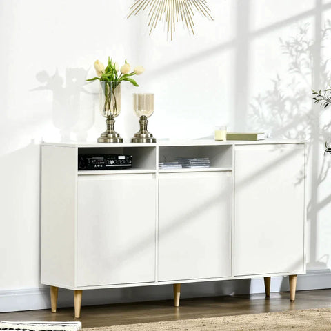 Rootz Sideboard - 3 Cupboards 2 Shelves Incl. Cable - Routing Holes - Wood-based Material - Pine Wood - White - 150 cm × 35 cm × 90 cm