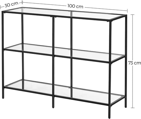 Rootz Console Table - Console Table - Side Table - with Tempered Glass - Modern - Black - 100 x 30 x 73 cm