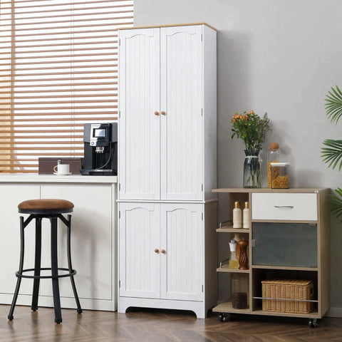 Rootz Kitchen Cabinet - Country Style - 2 Cabinets - 6 Shelves - MDF - Wood - White - 61 cm x 30.5 cm x 183 cm