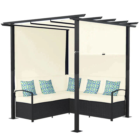 Rootz Gartenmöbel-Set mit Pergola – PE-Rattan – wetterbeständig – abnehmbare Bezüge – 230 cm x 230 cm x 210 cm