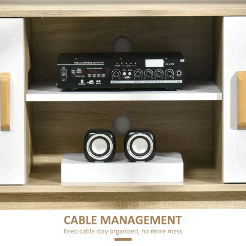 Rootz TV Cabinet - TV Lowboard -  TV Table - Sideboard With 2 Cabinets And Open Shelves - Scandi Design - Natural + White - 120 X 40 X 55 cm