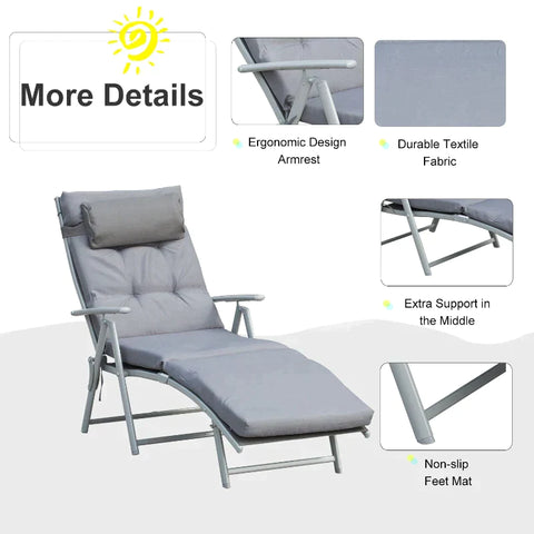 Rootz Sonnenliege – Strandliege – Gartenliege – faltbar – verstellbar – Grau – 137 x 63,5 x 100,5 cm