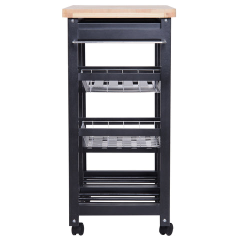 Rootz Keukentrolley - Keukentrolley - Serveerwagen - Wijnrek - Op wielen - MDF - Hout - Zwart - Naturel - 74 x 37 x 76 cm